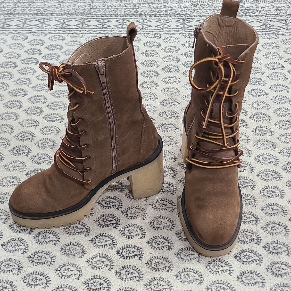 Free People Tan Lace-Up Boots - Picture 2 of 6